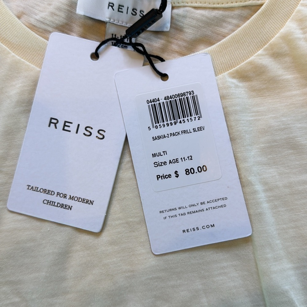 Reiss Girls Ruffle Sleeve Crop Tee. 2 Pack. Cream and Peach NWT Size 11/12 - Picture 4 of 4